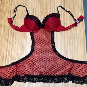 Elegant Red and Black Lace Lingerie Set